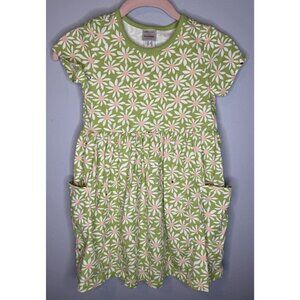 Hanna Andersson Dress 120 6-7 Years Green Floral Ladybug Pockets